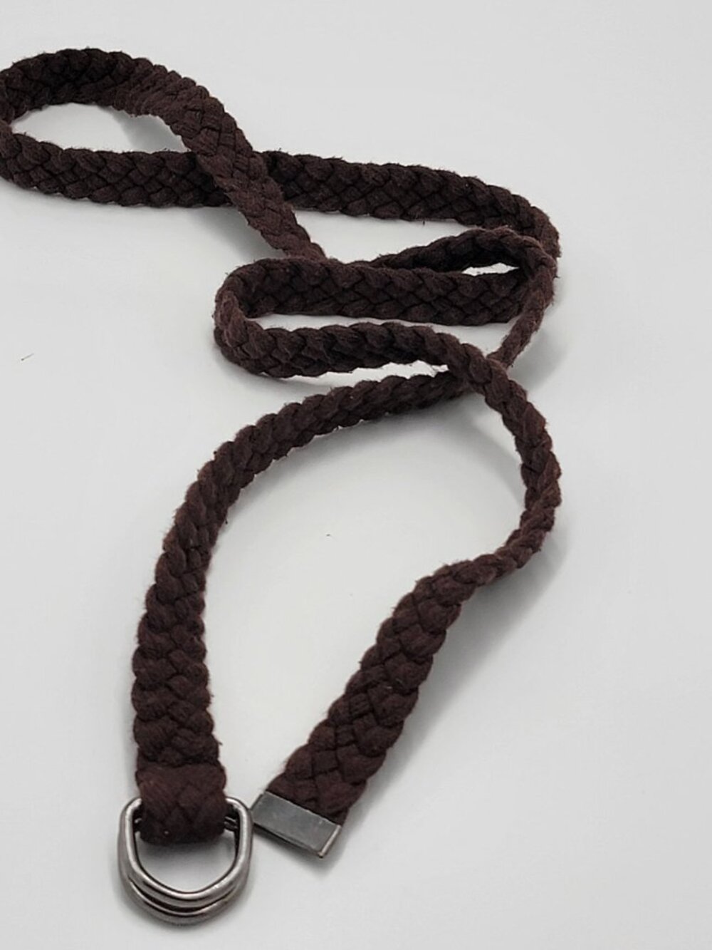 Braided Brown Fabric Belt with Metal D-Ring Buckle - Casual Accessory for Men or
